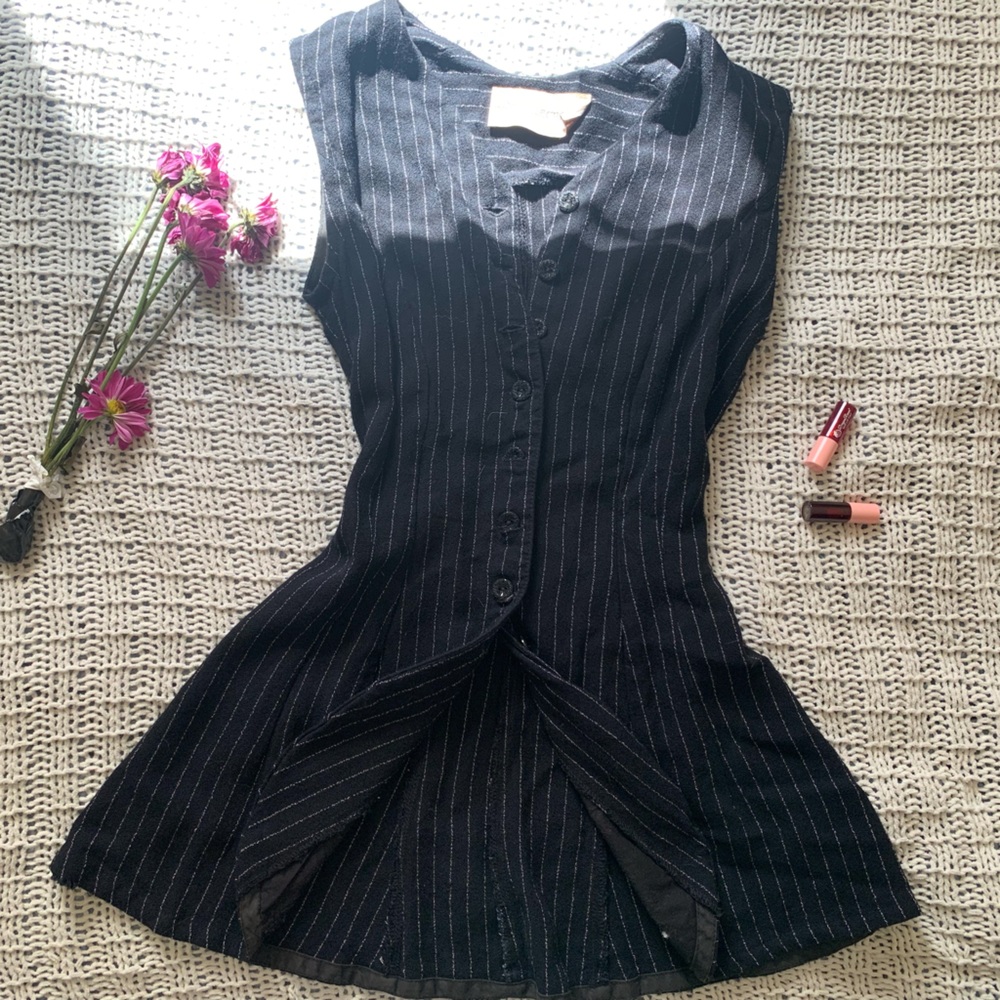 Black and white pinstripe mini dress with buttons